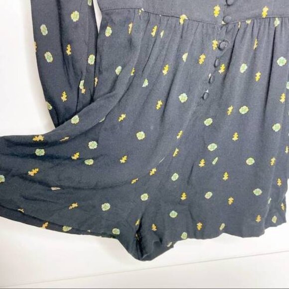 Free People Love Grows Printed Romper Black Long Sleeve Cottage Dress 1 Piece S - Picture 10 of 10